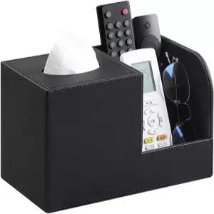 리모컨 홀더가 있는 JLAMBOM PU 가죽 티슈 박스 커버 거실 욕실 사무실용 사각 홀더블랙