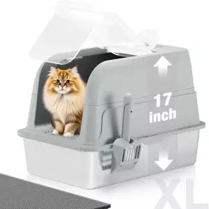 스테인리스 스틸 고양이 쓰레기통 완전히 밀폐된 초대형 금속 양면 상자 120 완전 투명한 플립 뚜껑 스쿱