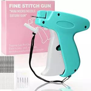 옷용 스티치 건 휴대용 퀵 의류 픽서 바느질 키트에는 검은색 패스너 1000개 흰색 바늘 6개라이트 블루가