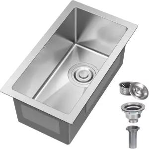 10인치 바 싱크 언더마운트 10 x 18인치 소형 18게이지 스테인리스 스틸 싱글 볼 습식 바구니 스트레이너