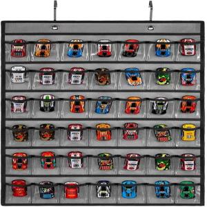 장난감 자동차 보관 정리함 걸이 바퀴 홀더 매치박스 디스플레이 케이스 42개의 투명 포켓한쪽 회색