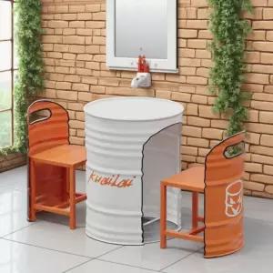 드럼통테이블 포차 세트 레트로 의자 A. 화이트 테이블 블랙 의자 표준 구성