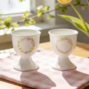 Cinf 세라믹 컵 세트 2개 도자기 홀더 아침 삶은 요리 청소하기 쉬운 어린 시절 추억 주방플로럴
