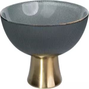 YXWPJTYT 원형 유리 장식 그릇 9.8인치 핸드블로운 그레이 리플 과일 금색 트림과 녹슬지 않는 금속