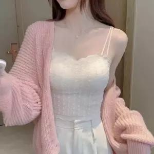 [라일리여성의류] Rly 레이스 크롭 러블리 브라탑 끈나시 티셔츠