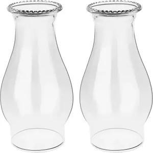 오일 램프 굴뚝 교체 - 등유 투명 허리케인 유리 그늘막 웨이브 스타일 3인치 베이스 2팩