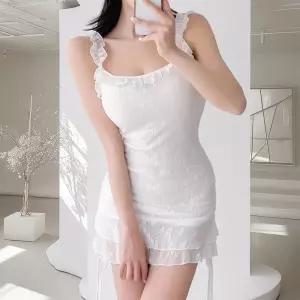 여자 러블리 레이스 어깨끈 프릴 미니 원피스