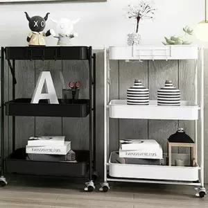 [라일리생활건강] Rly 키밍 접이식 이동식 트롤리 바퀴 3단 주방 선반