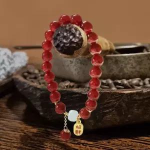 [라일리쥬얼리] Rly 옥장식 마노석 염주 팔찌 레드 염주팔찌 패션염주