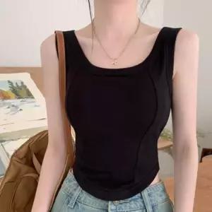 [라일리여성의류] Rly 밑단 라운드 슬림핏 절개 크롭 나시 나시티