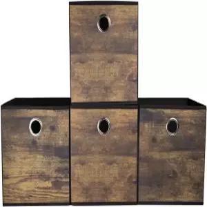 목재 곡물이 들어 있는 내구성 보관 큐브 통 4팩 두꺼운 천 상자 열린 선반용 바구니 책장 옷장 창고 침실