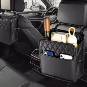 2 PCS 카시트 백 정리함 3개의 추가 포켓이 있는 대용량 접이식 행잉백 방수 가죽 오토시트 보관 자동차