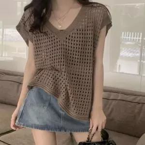 [옷은날개] 4컬러 가볍고 시원한 데일리무드 브이넥 펀칭니트조끼