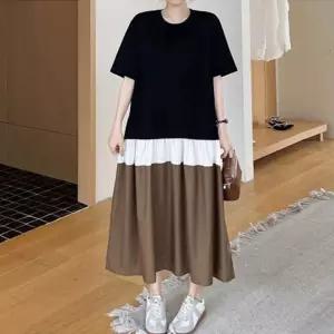 [퀸이즈][퀸이즈] 토니 빅사이즈 오버핏 배색 포인트 반팔 롱원피스