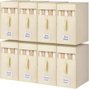 FGNTWP 8팩 대형 침대 시트 정리함 및 보관함 린넨 옷장용 킹 퀸 사이즈 창문이 있는 접이식 침구 담요