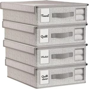 아빈도라 4팩 침대 시트 옷장 정리함 및 보관 린넨 접이식 홀더 창문퀸 킹이 있는 홈 침구 용기 라이트