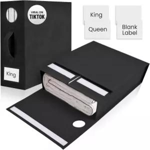 2팩 침대 시트 정리함 및 보관함 린넨 옷장용 접이식 수납 시야 창 침구 담요 라벨 포함 퀸 킹 사이즈 블랙