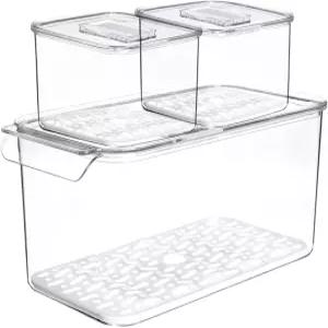 U5GAAALPPQ9 밀폐 벌크 식품 보관 용기 주방 냉장고 야채 과일 배수 보관함 투명 더블 데크 플라스틱 빈