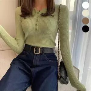 [SBD] 니트 긴팔티 버튼 골지 티 날씬해보이는 여자 슬림핏