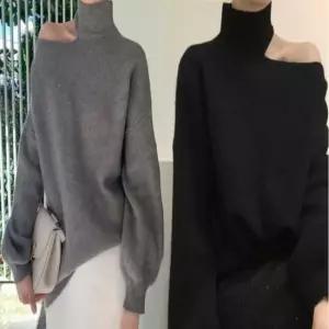 [SBD] 벌룬 트임 터틀넥니트 여자 어깨 한쪽 오프숄더 소매