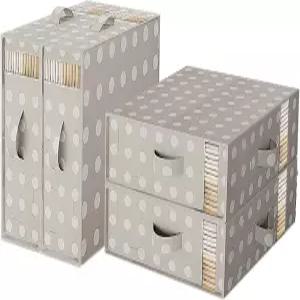 침대 시트 정리함 및 보관함 4팩 옷장용 접이식 보관 손잡이가 있는 창문이 패브릭 침구 회색흰색