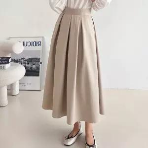 여자 데이트룩 하객룩 맞주름 A라인 청순 봄 롱스커트