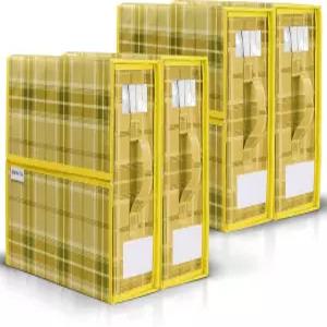 침대 시트 정리함 4종 세트 격자무늬 보관함 15 x12 x4 지퍼 창문이 있는 접이식 홀더 침구 보관용 옷장