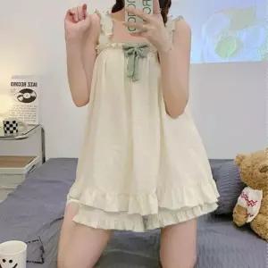 [라일리여성의류] Rly 주름 리본 프릴 투피스 반바지 홈웨어 귀여운 잠