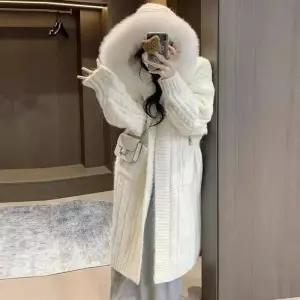 [라일리여성의류] Rly 털 후드 니트 롱가디건 간절기 아우터 롱코트 단