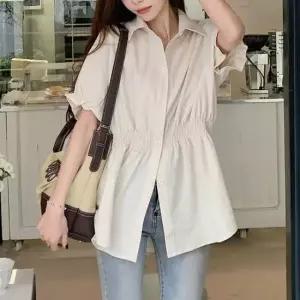 [SBD] 밴딩 데일리 허리라인 슬림핏 셔링 파스텔 블라우스