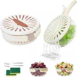 체가 달린 야채 과일 세척 그릇 2개 접이식 손잡이가 2in1 배수 및 보존 바구니 냉장고 주방 피크닉용 베리