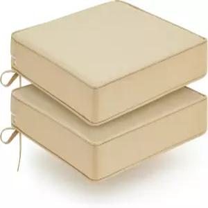 야외 의자 쿠션 세트 2개 방수 파티오 넥타이가 달린 가구 위커 교체 시트 19 x 3 인치 베이지