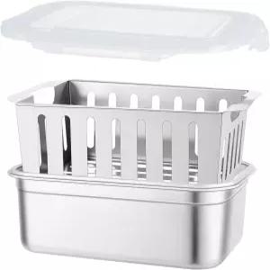 탈부착 가능한 소쿠리와 뚜껑이 있는 티앙그리드 스테인리스 스틸 식품 보관 용기 육류 채소 과일 베이컨