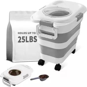 25파운드 개 사료 보관 용기 접이식 반려동물/개/고양이/새 스쿱 포함 건조 식품 신선도 유지 이동이