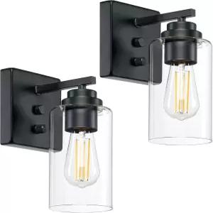 벽 스콘스 2종 세트 회전 스위치가 있는 장착 침대 옆 램프 매트 블랙 조명 투명 유리 그늘이 욕실 침실