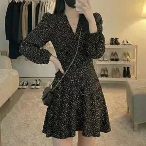 [라일리여성의류] Rly 도트 랩 봄 여음 긴팔 리폰 쉬폰 미니 원피스