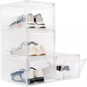 자석 문이 있는 두꺼운 투명 신발 보관 정리함 옷장용 견고한 쌓을 수 상자 스니커즈 및 부츠용 접이식