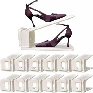 펜쿠이 신발 슬롯 정리함 신발장용 12팩 조절 가능한 스태커 흰색 신발장 홀더 선반 삽입물 정리용