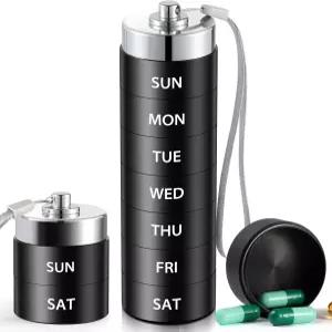 금속 여행용 알약 정리함 대형 주간 상자 휴대용 알루미늄 합금 방수 용기 비타민 어유 보충제 블랙용