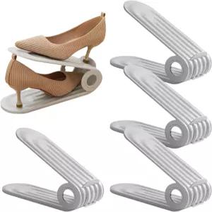 신발 슬롯 정리함 신발장 4PCS 조절 가능한 스태커 4레벨 Pp 공간 절약 이중 레이어 회색 옷장용