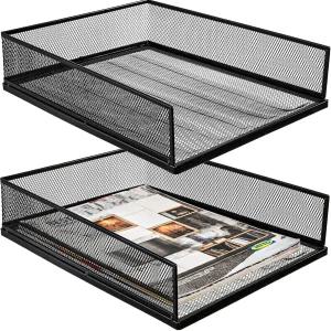 YOUEON 2팩 와이어 메시 레터 트레이 12.8 x10 x2.9 책상용 스태커블 종이 정리함 가정 사무실 학교용 금속