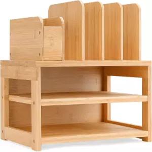 파일 홀더가 있는 홈데 대나무 책상 정리함 펜 조절 가능한 사무실 직장 홈스쿨용 데스크톱 레터 종이