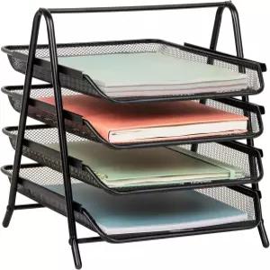 마인드 리더 4단 종이 트레이 데스크톱 정리함 파일 저장 공간 작업 사무실 메탈 메시 12 L x 13.75 W 12.5