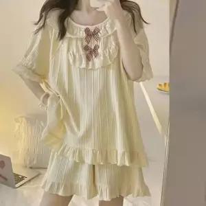 [라일리여성의류] Rly 리본 레이스 투피스 반팔 반바지 홈웨어 귀여운