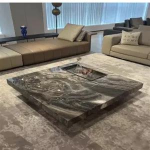 TV거실장 대리석 테이블 모던 80x80 베니스 브라운 커피 테이블 조립 필요