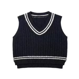 [르샵]V넥 배색 케이블 언발 베스트 (DQ2VW001A)