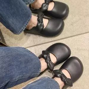 [라일리] Rly 여성 둥근앞코 리본 메리제인 슈즈 방수 뮬 슬리