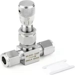 타이셔 1PCS 304 스테인리스 스틸 리듀스 포트 3mm 니들 밸브 1/4인치 OD 마이크로 플로우 제어 계기