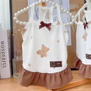 [반려] 패션 여름 곰돌이 치마 나시 강아지 배색 원피스 1P