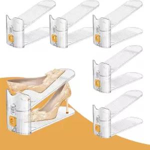 옷장용 펜런슈 신발 슬롯 정리함 스태커 더블 레이어 스택 랙 진열대 50 공간 절약 보관함 6PACK